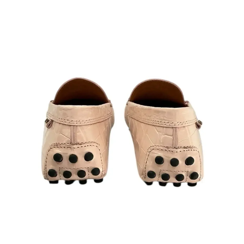 Tod’s Gommino Penny Bar Croc-Embossed Leather Pink Driving Loafers Size‎ 37 US 7